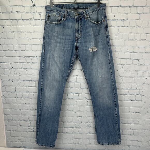 Levis 514 Straight Fit Jeans Distressed Levi Strauss Denim Blue Mens 32x32 - Picture 2 of 14